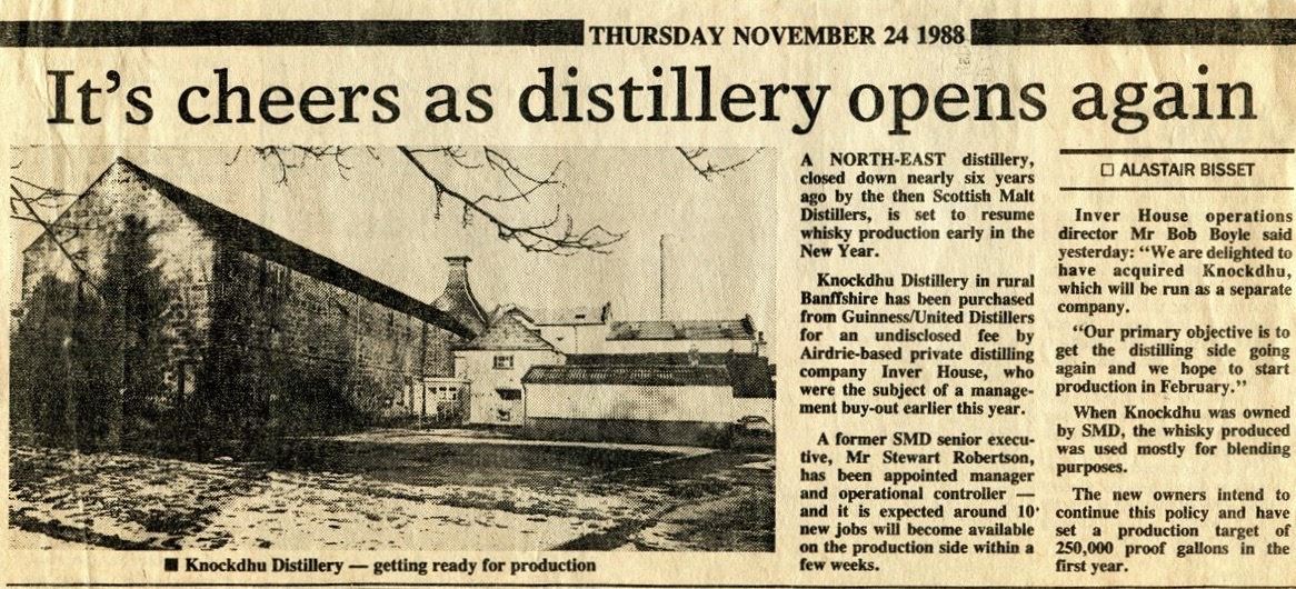 Giovedì 24 novembre 1988: il giorno in cui la Knockdhu venne acquisita da Inver House.