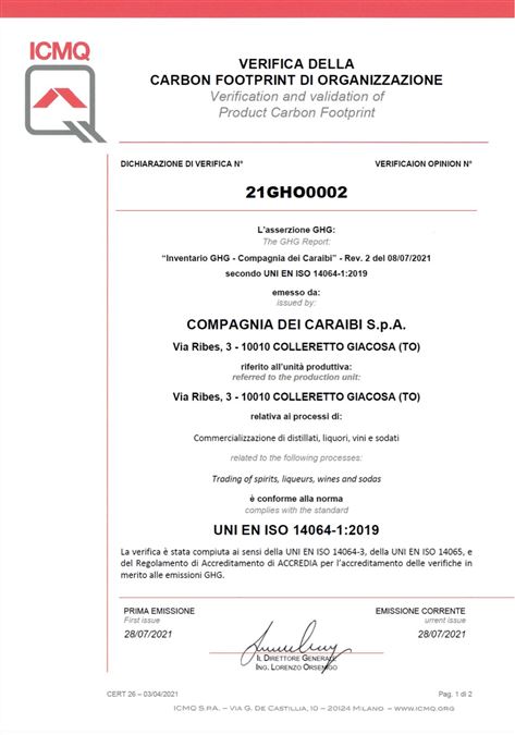 L'Ente di Certificazione ICMQ ci ha rilasciato la certificazione ISO 14064.